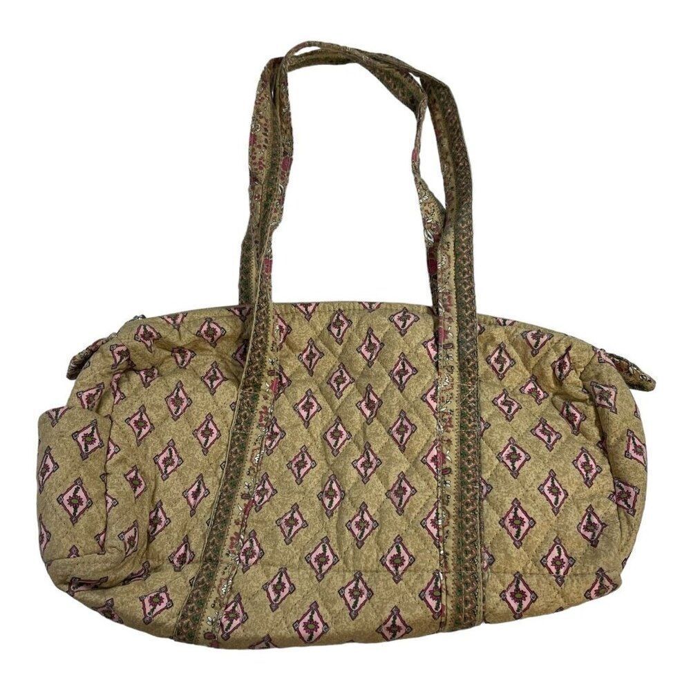 Americana by Sharif Large Beige Floral Diamond Print Tote Bag Purse Handbag